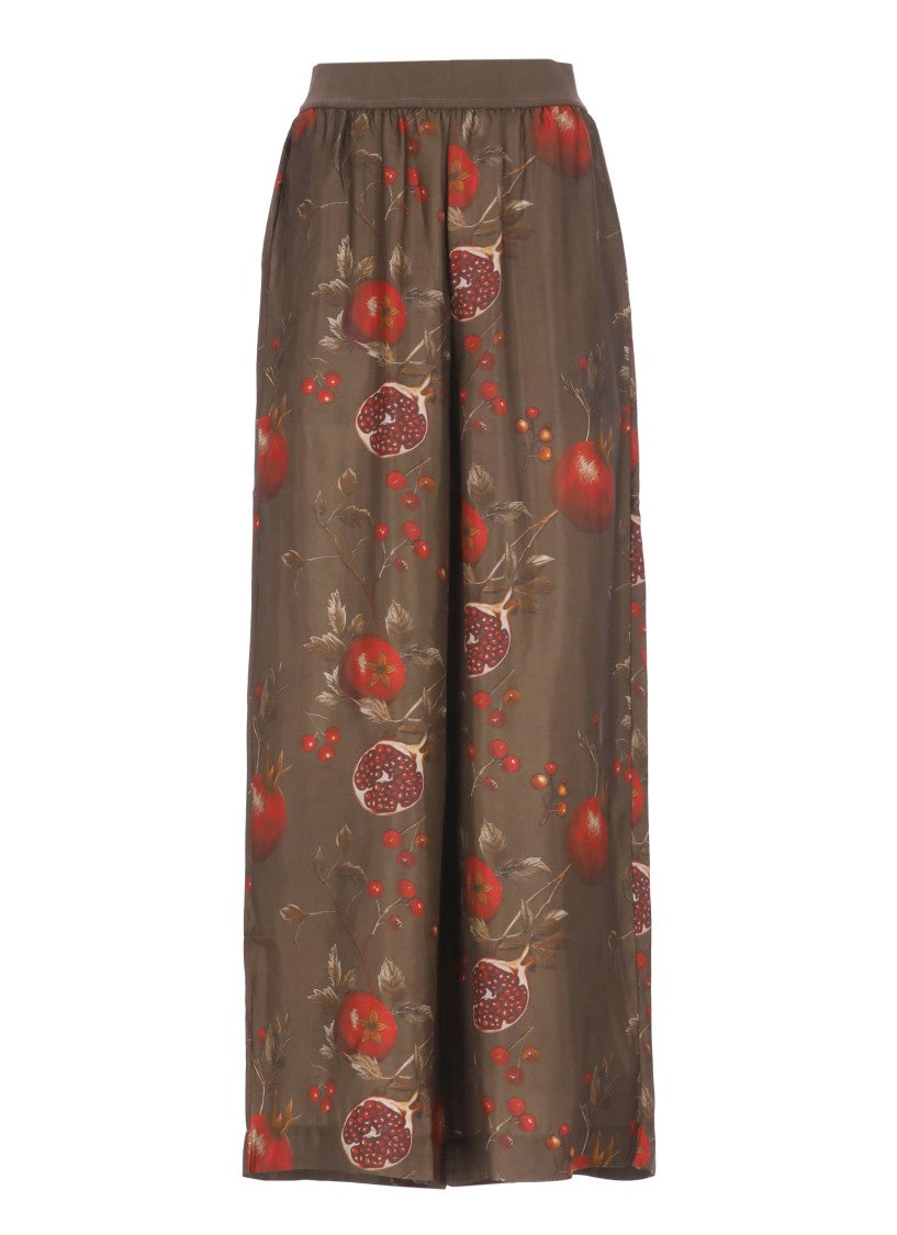 Uma Wang Wide-Leg Pansy Pants With Contrasting Pomegranate Design