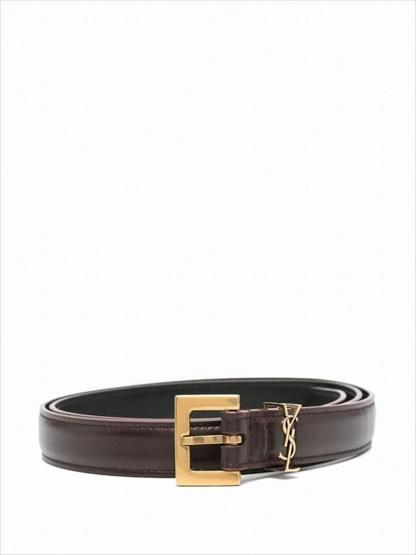 Saint Laurent Regular-Width Calf Leather Belt With Gold Buckle