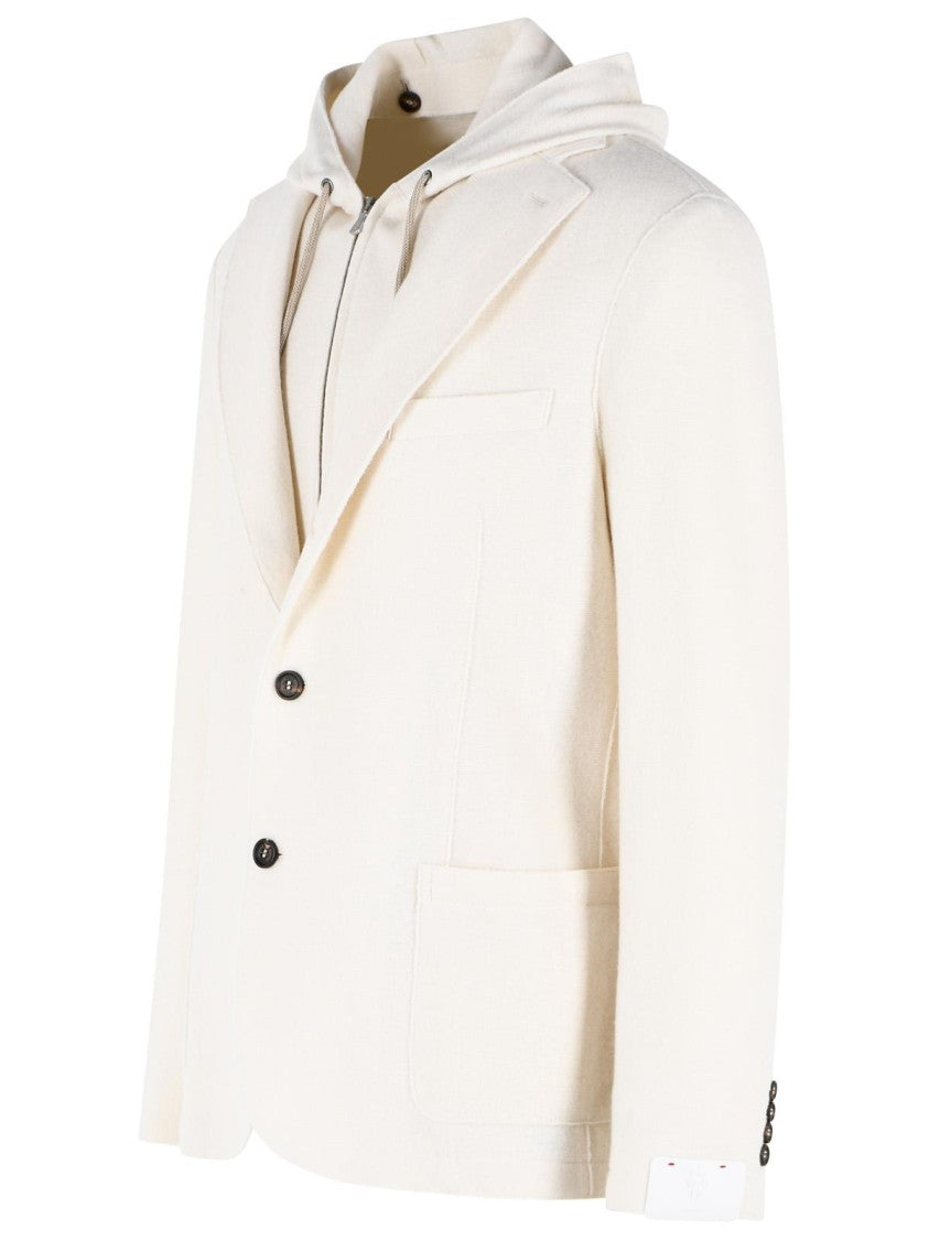Eleventy Cream Wool Hooded Blazer
