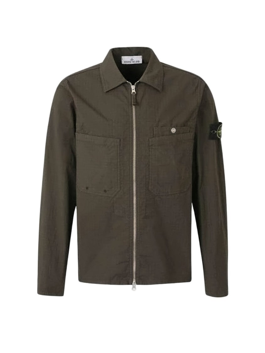 Stone Island Structured Brown Jacket With Distinctive Logo Detail