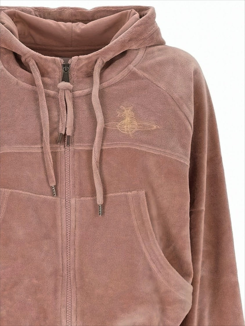 Vivienne Westwood Velvet Textured Zip-Up Hoodie With Drawstring Hood