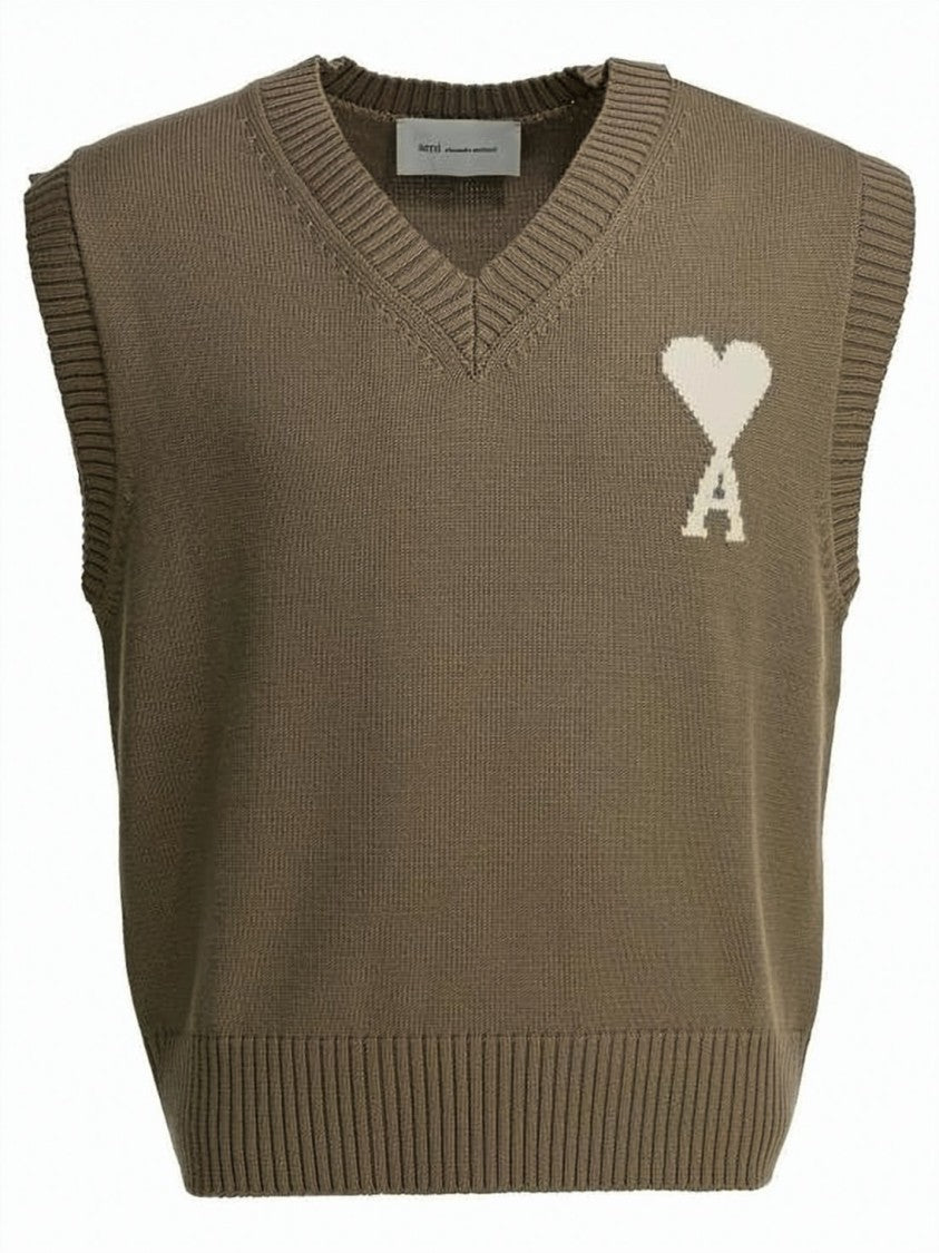 Ami Paris Knitted Sleeveless Vest With V-Neckline