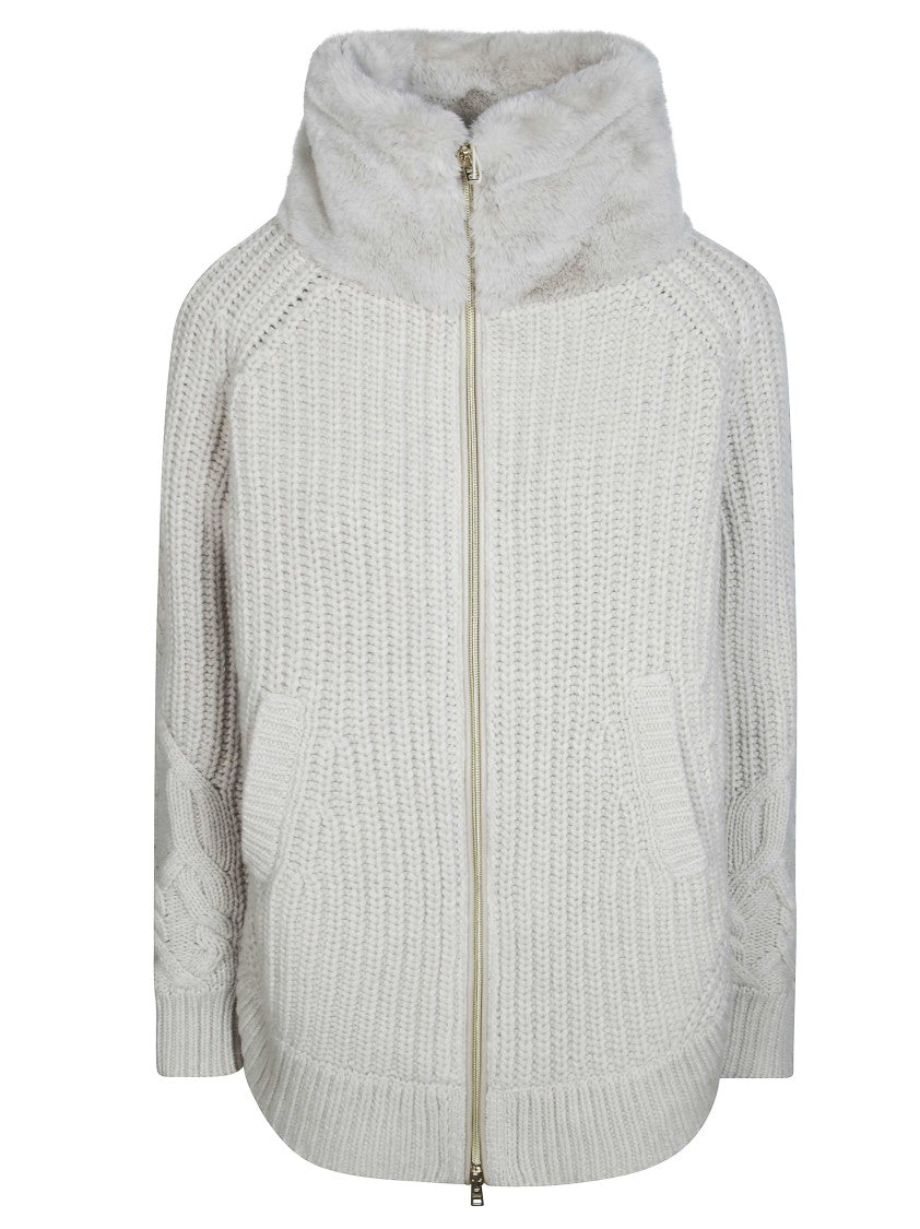 Herno Chunky Knit Faux Fur Jacket