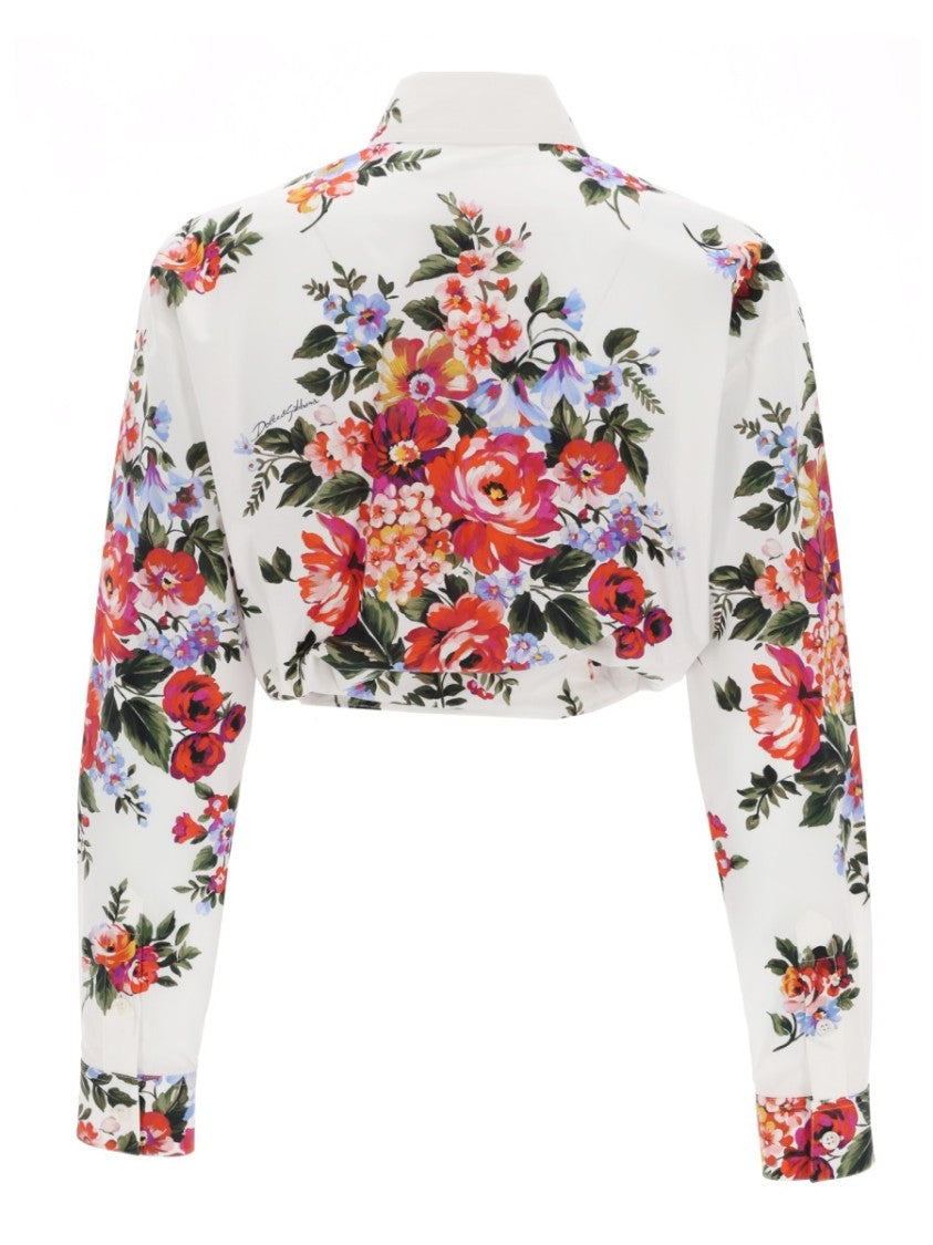 Dolce & Gabbana White Floral Print Front Tie Shirt