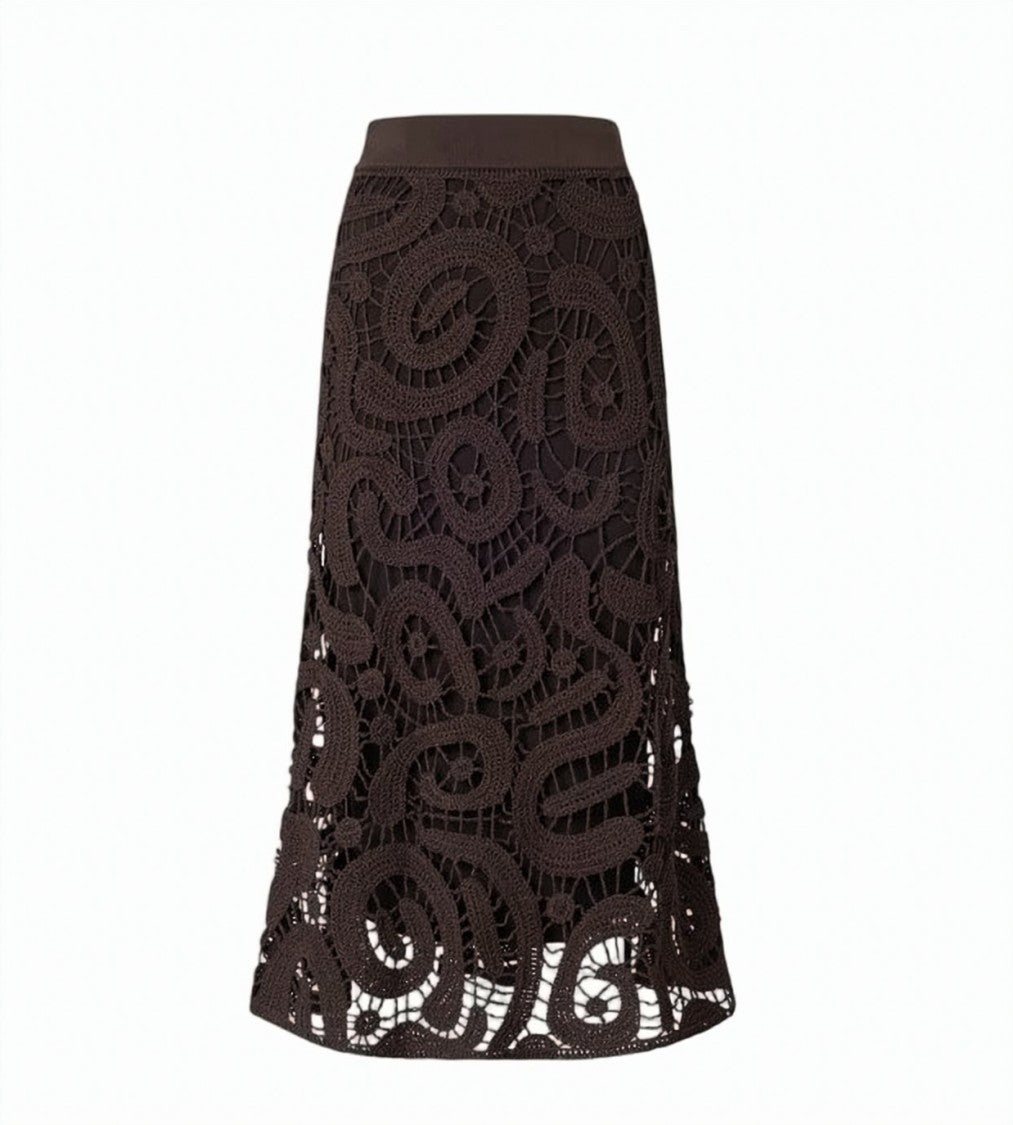 Pinko Maestrale Crochet Flared Midi Skirt