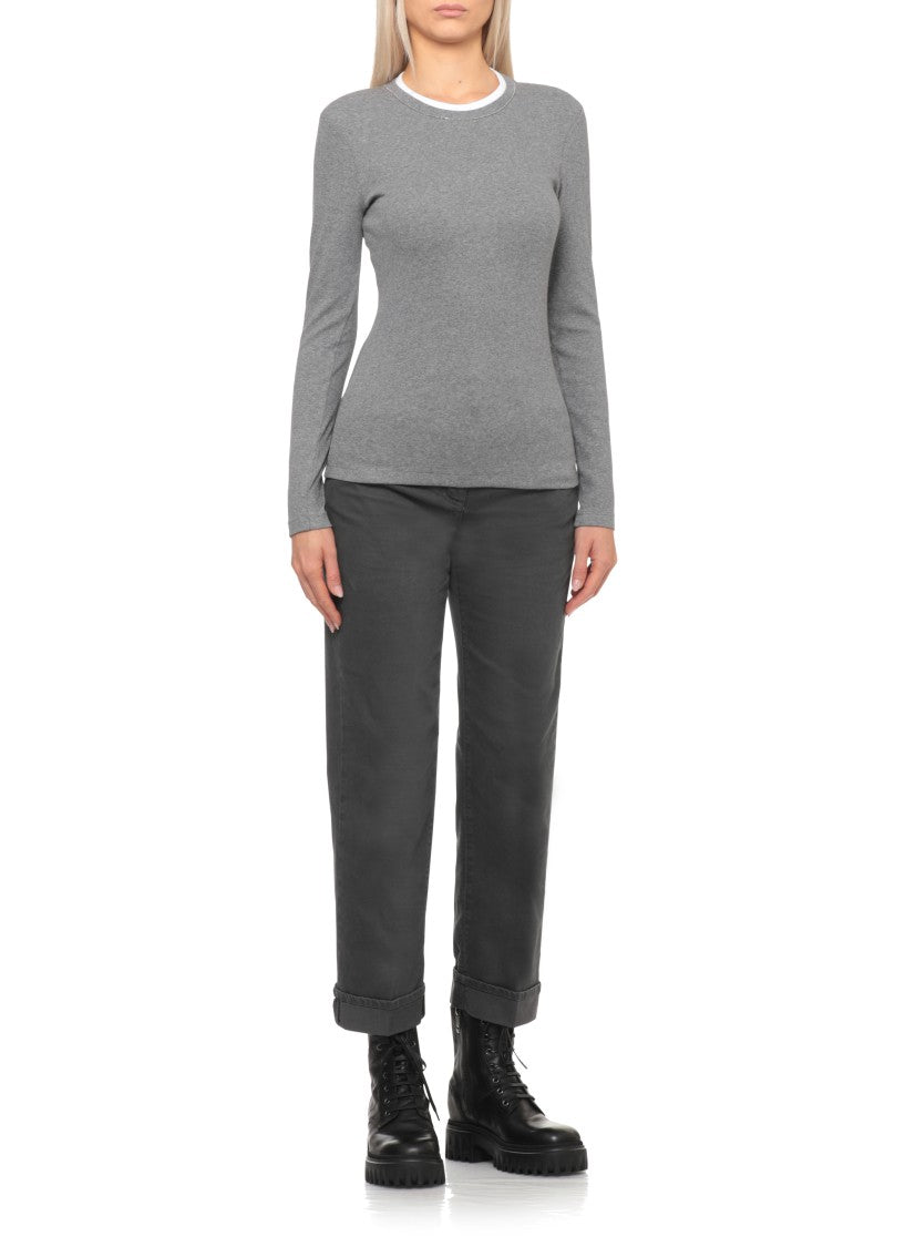 Peserico Fitted Cotton Knit Sweater With Contrasting Round Neckline