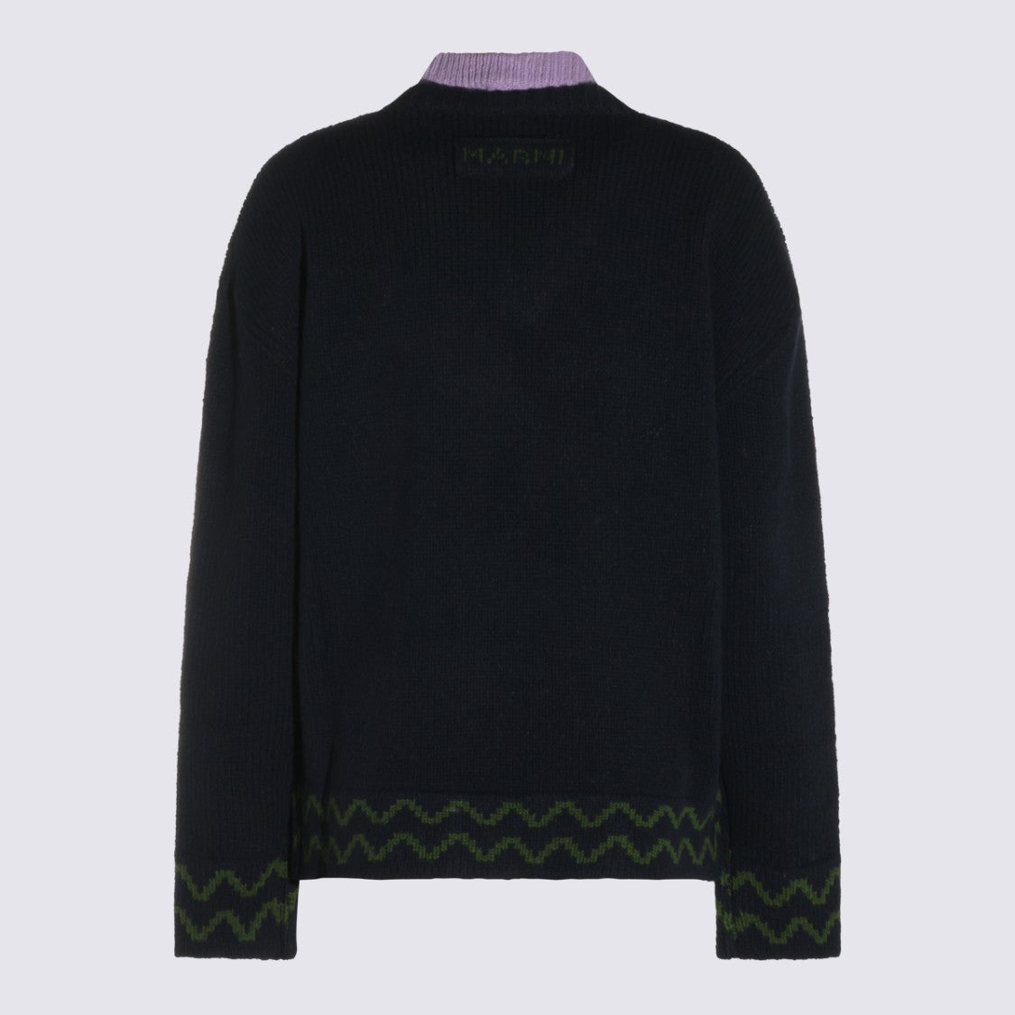 Marni Deep V-Neck Sweater With Ribbed Collar And Zigzag Detailing