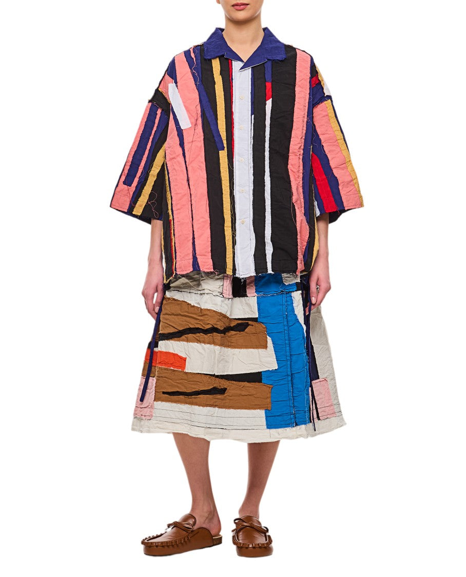 Casey & Casey Raw Cut Striped Patchwork Shirt With Classic Collar