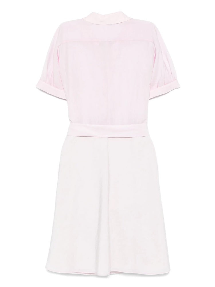 Vince Belted Pink Midi Dress With Cuffed Sleeves And Classic Collar