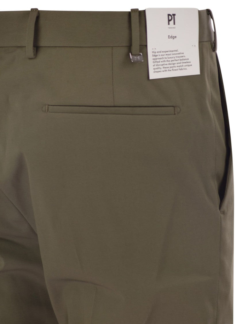 Pt Torino Contemporary Stretch Cotton Trousers With Unique Pockets