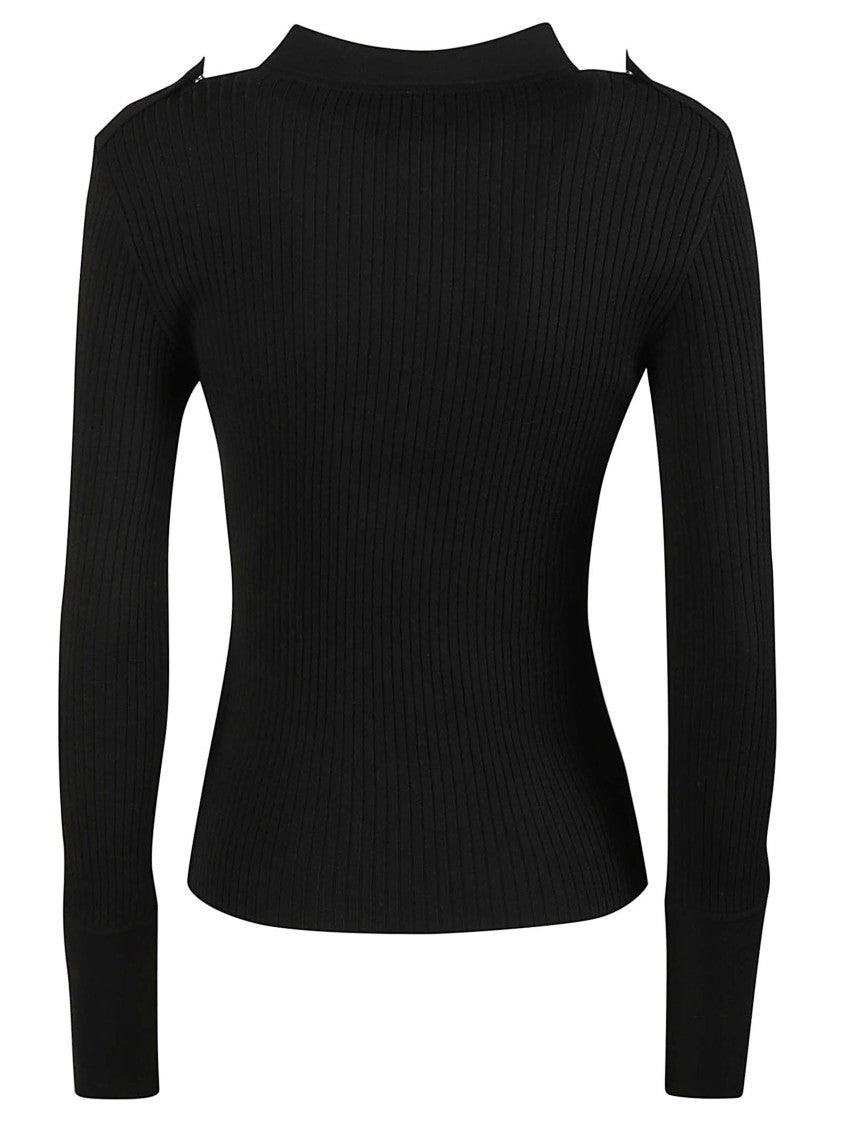 Courrèges Long Sleeve Fitted Ribbed Polo Neck Sweater