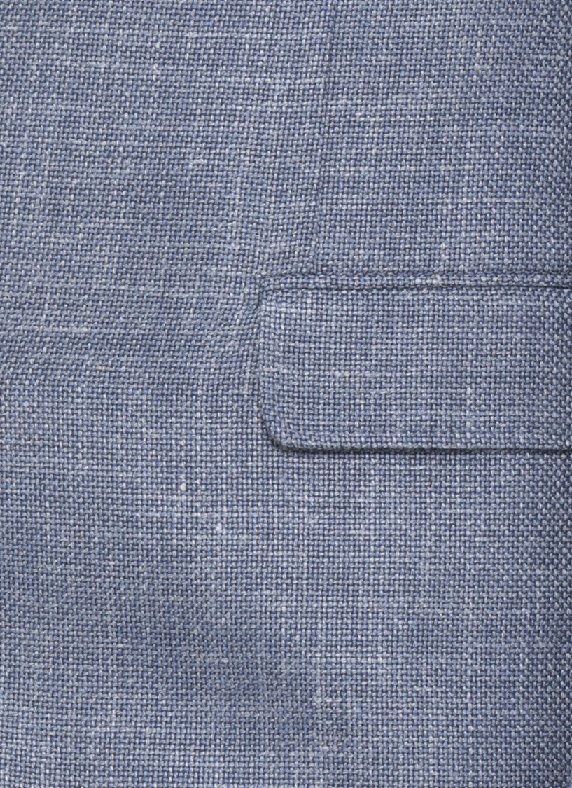 Brunello Cucinelli Blue Wool Linen Peak Lapel Blazer