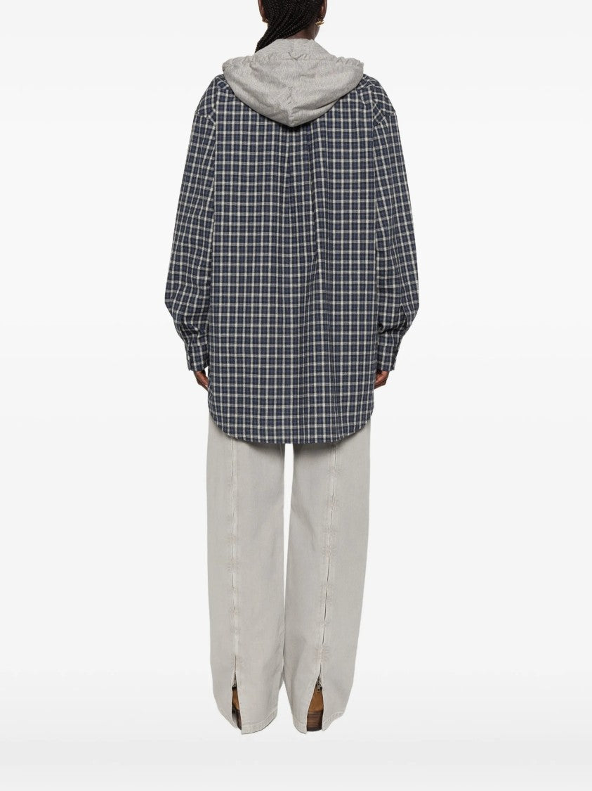 Miu Miu Checkered Pattern Contrasting Hood Shirt