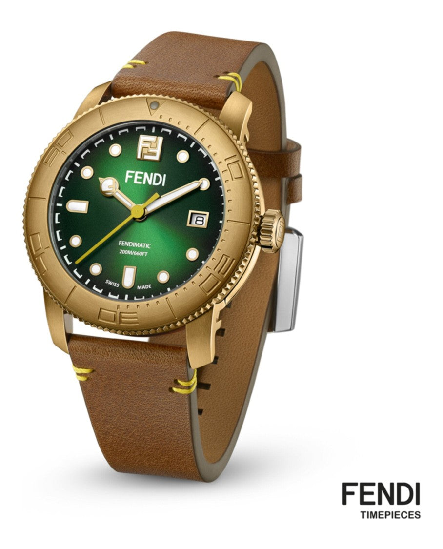 Fendi Automatic Diver Watch With Green Opalin Dial And Bronze Case