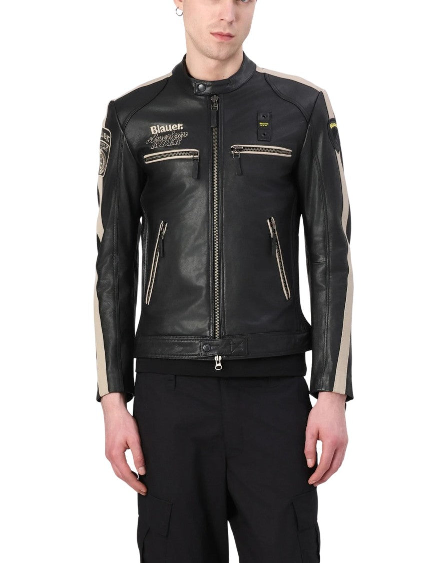 Blauer Blauer Garner Leather Jacket Black Slim Fit With Stand Collar For Men 26Sblul02439-007521 999