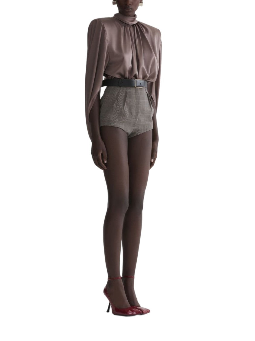 Mugler Draped Brown High Neck Top