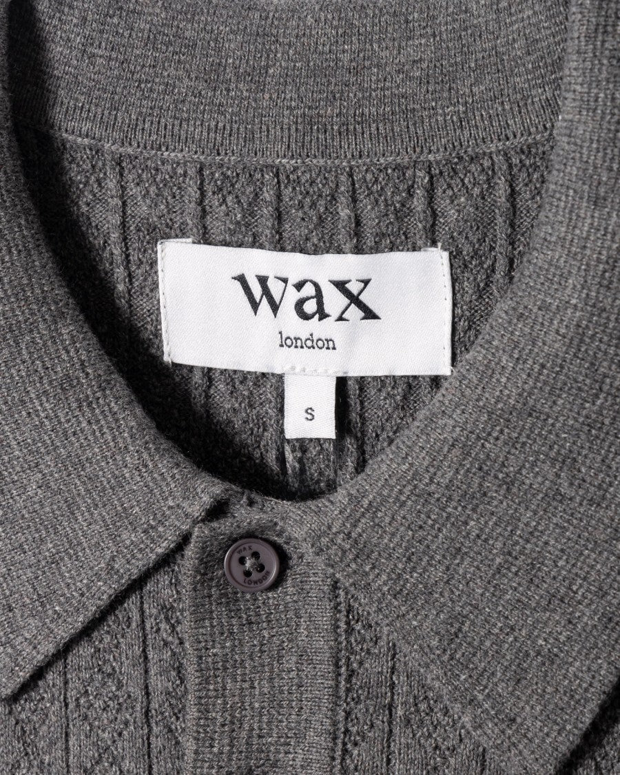Wax London Textured Diamond Stripe Knit Polo In Grey Marl