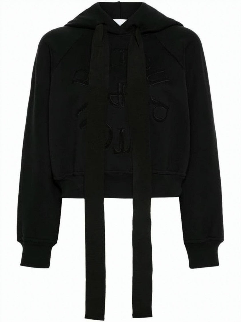Patou Cropped Hoodie With Bold Graphic Print And Tie Detail