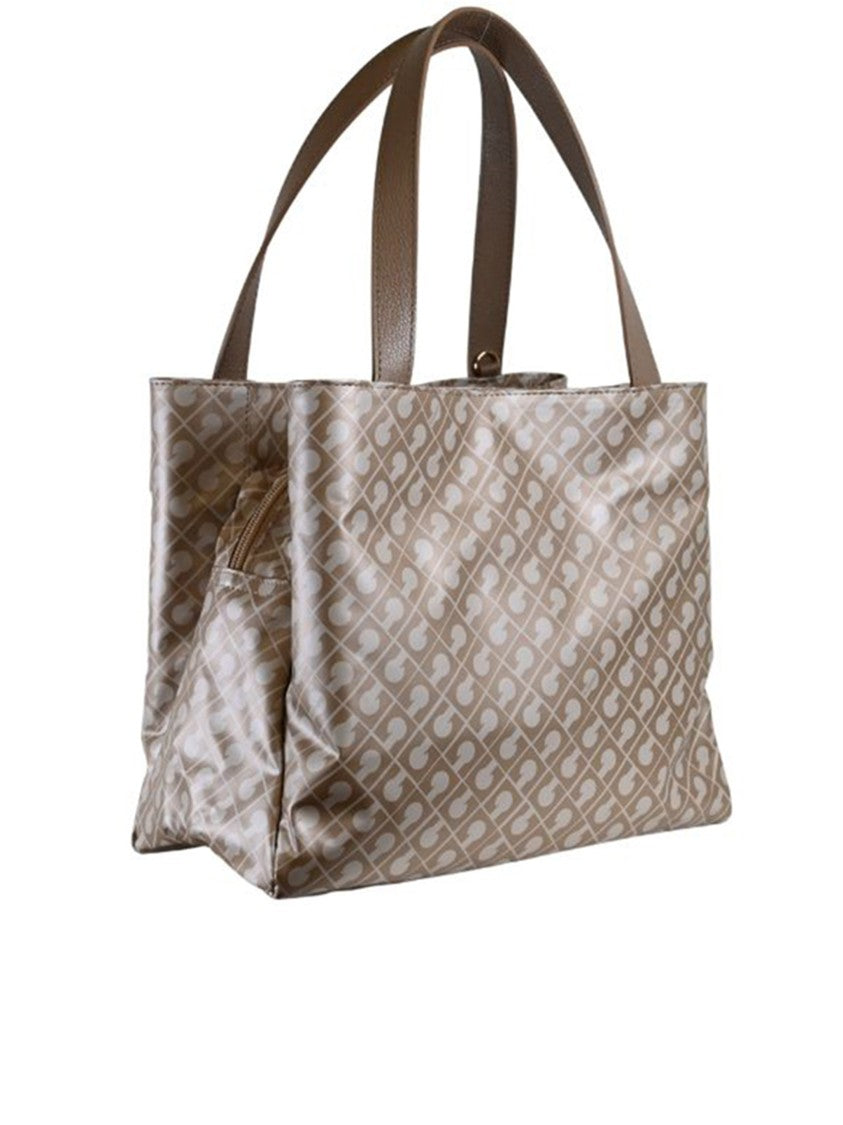 Gherardini Brown Glossy Geometric Pattern Rectangular Handbag