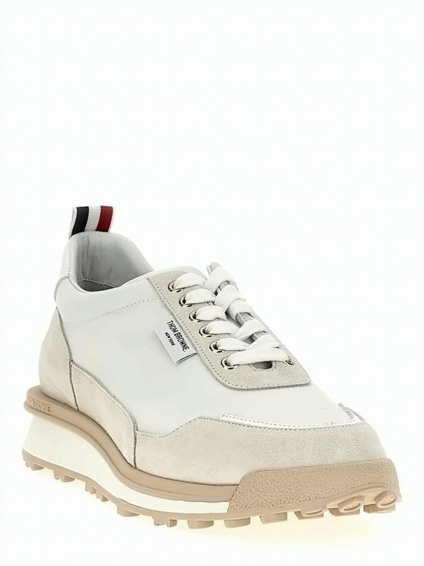 Thom Browne Tech Nylon And Calfskin Leather Trainer With Striped Pull Tab