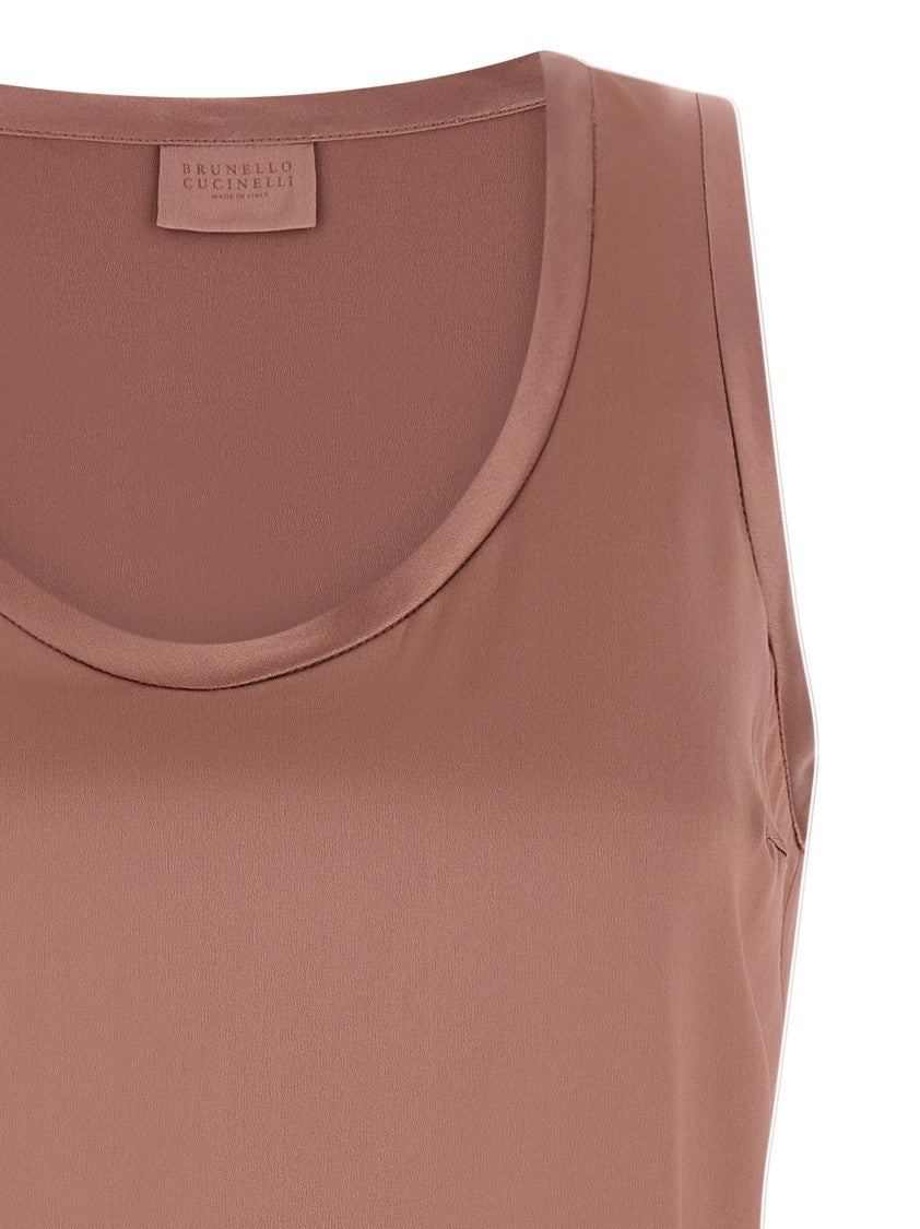 Brunello Cucinelli Stretch Silk Satin Top With Flared Silhouette