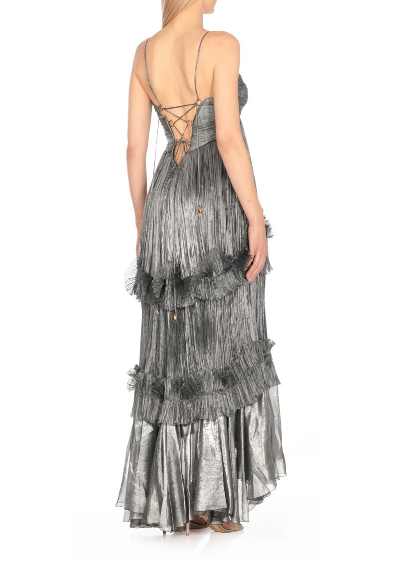 Maria Lucia Hohan Silk Draped Maxi Dress With Ruffle Details