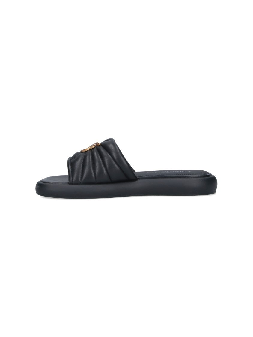 Pinko Black Love Birds Quilted Slide Sandals