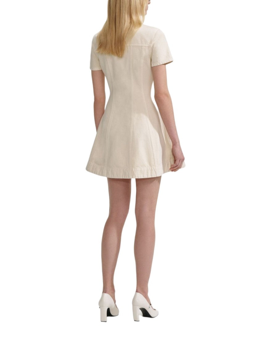 Self-Portrait Beige Short-Sleeve Dress With Fitted Bodice