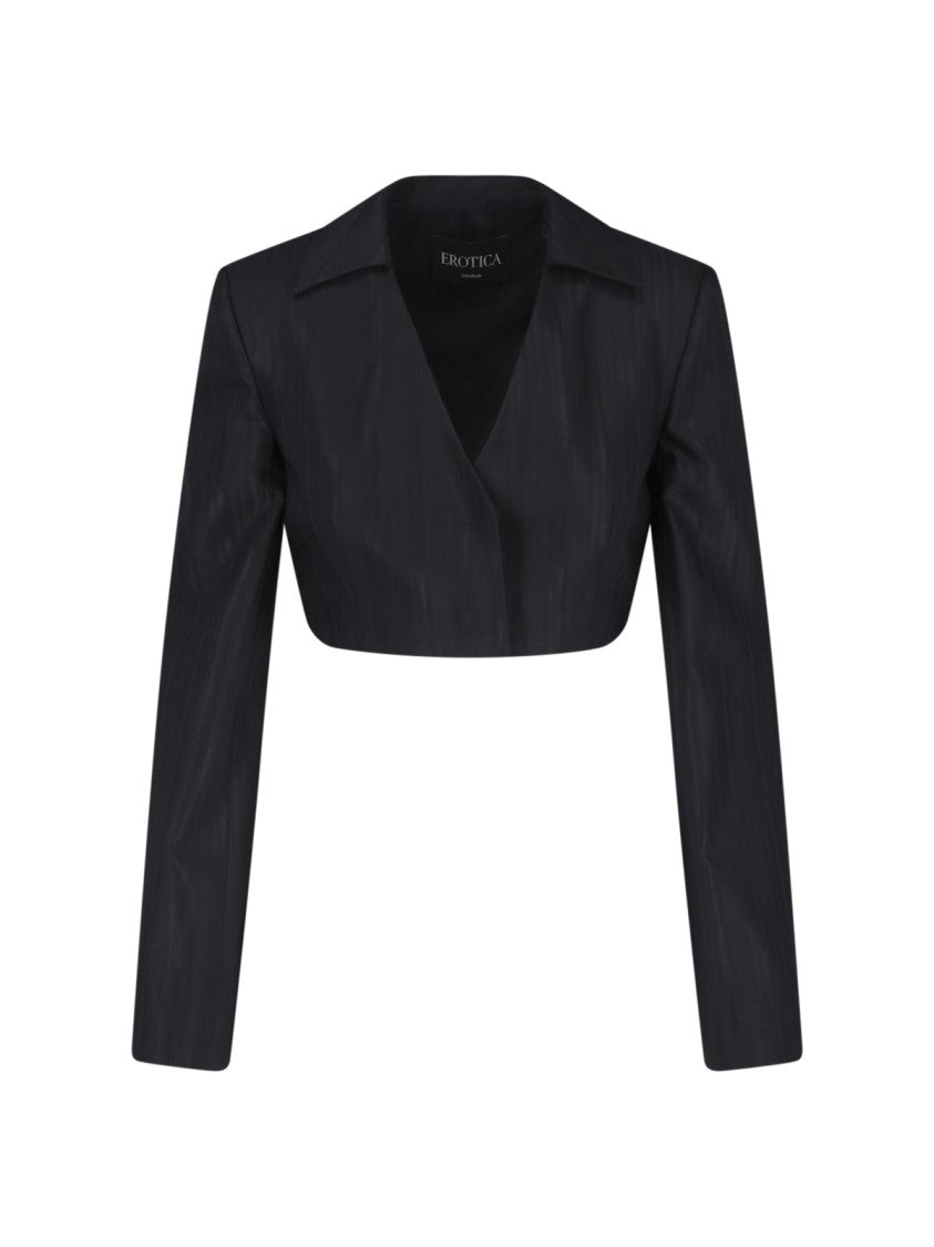 Dondup Black Virgin Wool-Blend Gessato Cropped Blazer