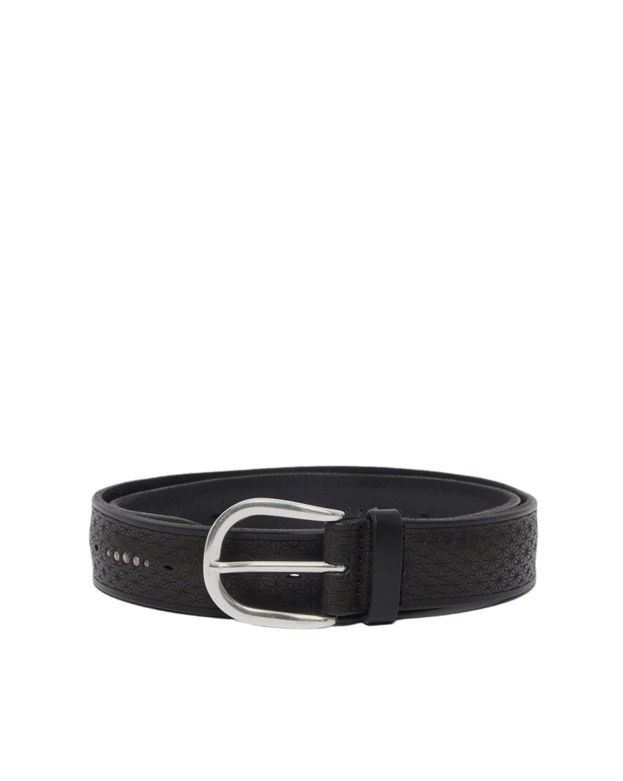 Orciani Textured Black Leather Belt With Metallic Studs