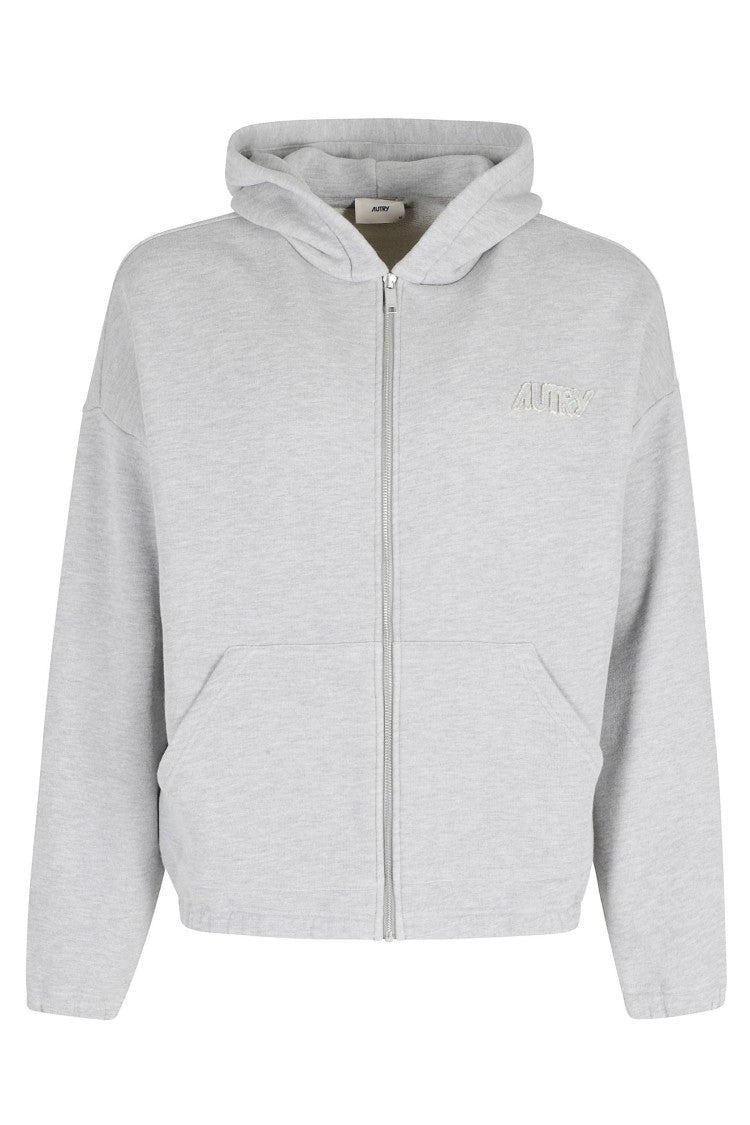 Autry Gray Over Hooded Pouch-Pocket Cotton-Blend Sweatshirt