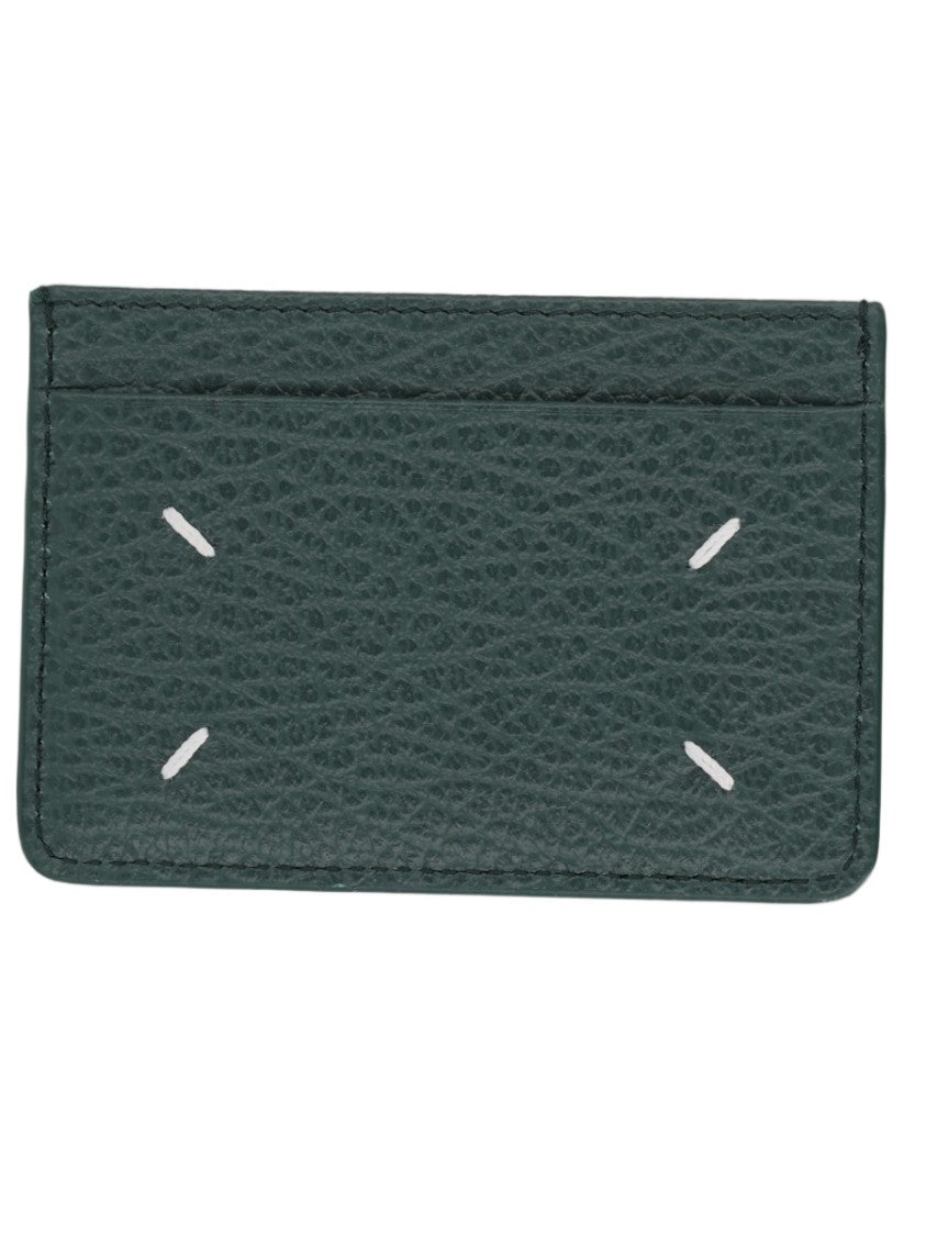 Maison Margiela Rectangular Textured Leather Wallet In Deep Green