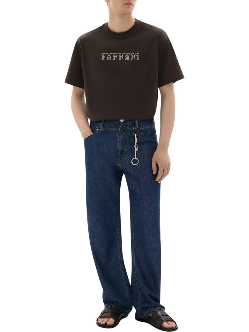 Ferrari Black Ferrari Logo Cotton T-Shirt
