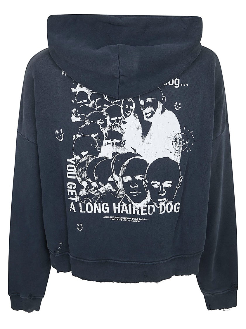 Paly Blue Oversized Hoodie With Graphic Print