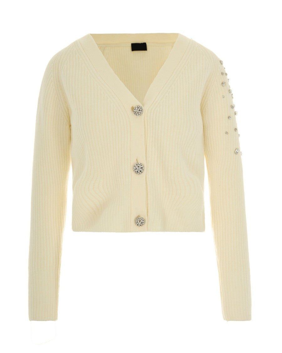 Liu Jo White Wool Cardigan With Rhinestones