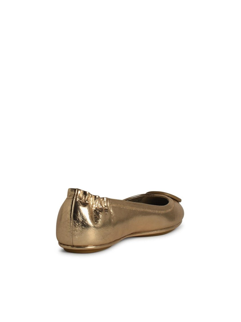 Tory Burch 'Minnie' Gold Leather Ballet Flats