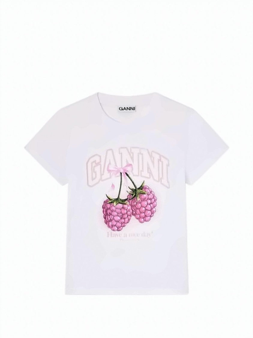 Ganni Graphic Print Short-Sleeved T-Shirt With Raspberry Motif