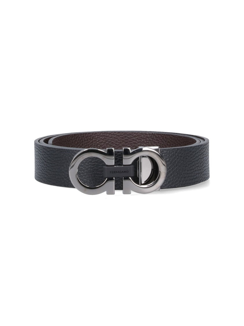 Ferragamo "Gancini" Reversible Belt Black