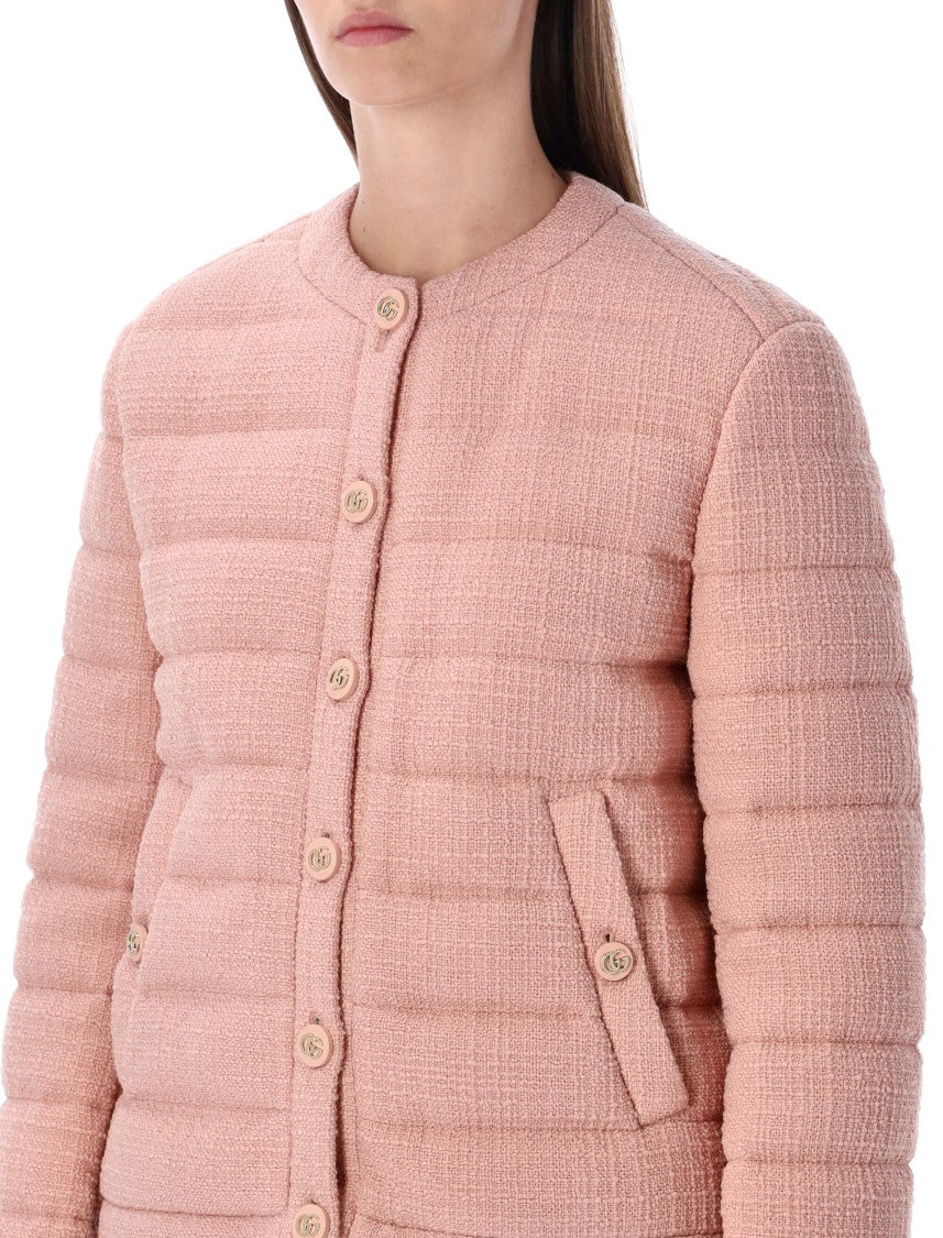 Gucci Light Pink Wool Tweed Padded Jacket
