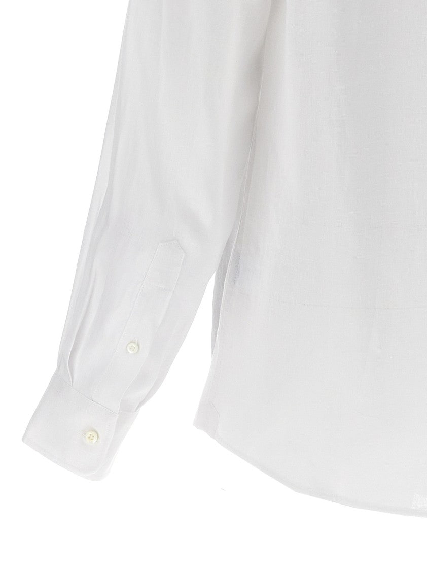 Brunello Cucinelli Easy Fit White Linen Shirt With Button Closure