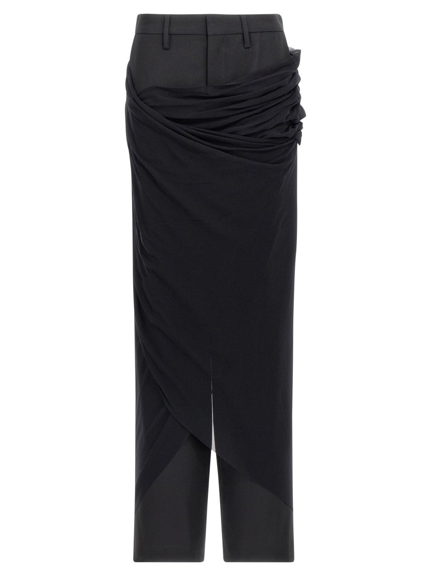 Jean Paul Gaultier Black Wool Trousers With Tulle Draping Detail