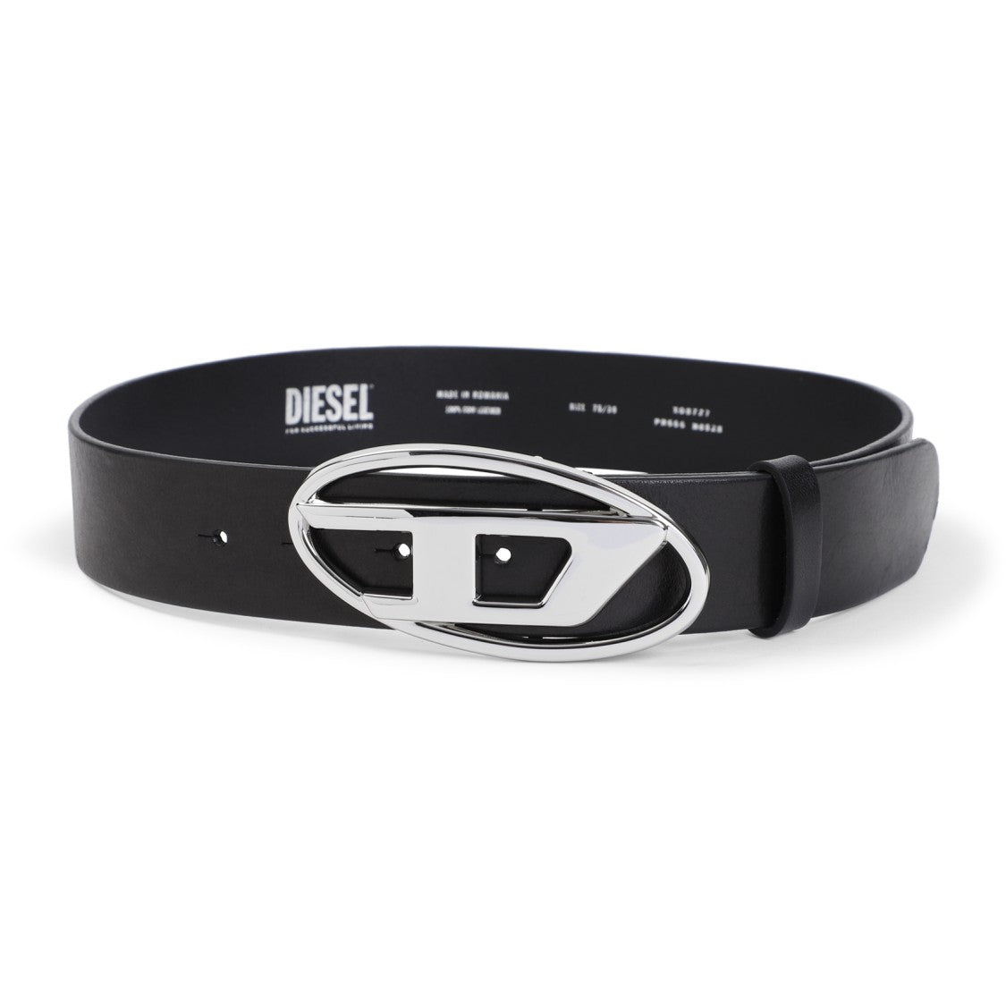 Diesel Black Leather Belt With Polished Oval Buckle
