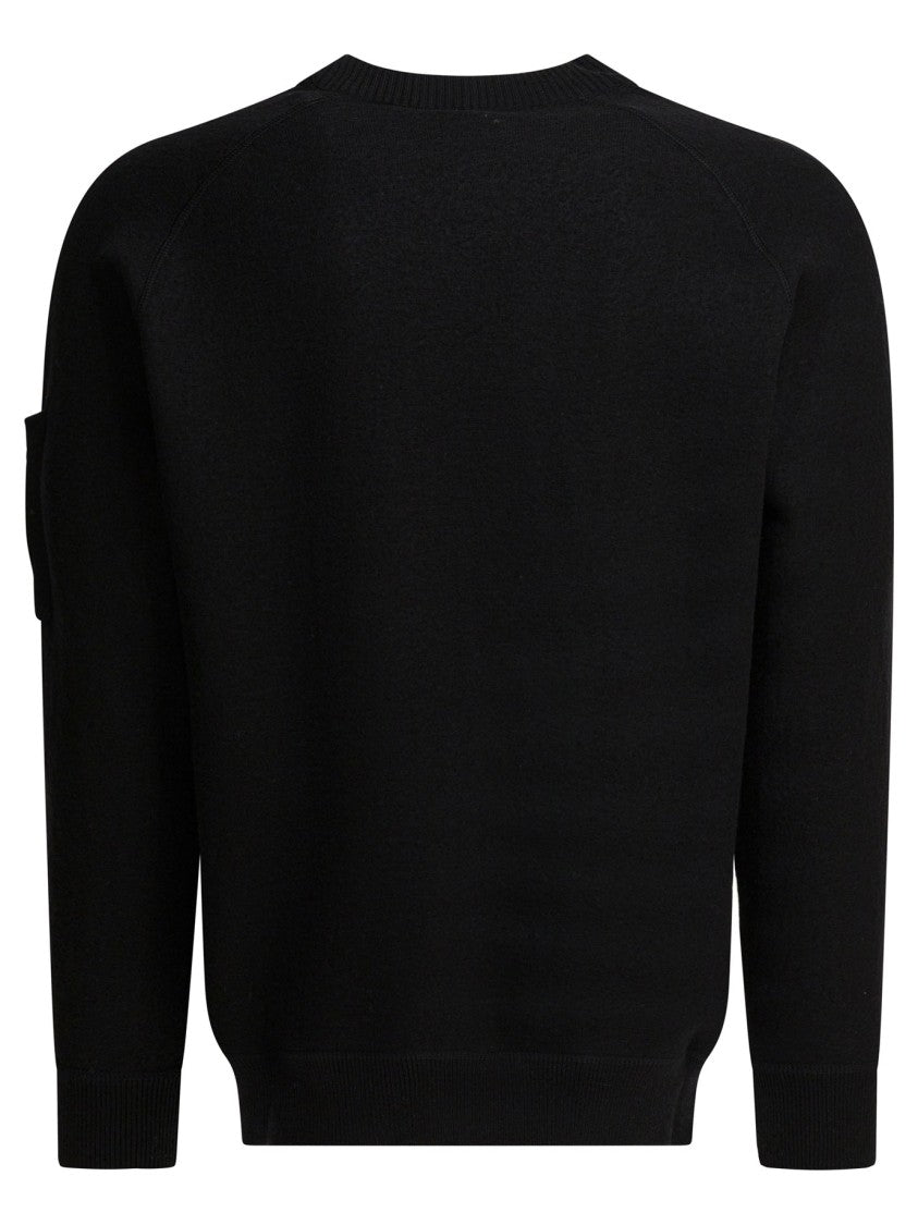 C.P. Company Black Knitwear With Distinctive Lens Patch And Ribbed Accents