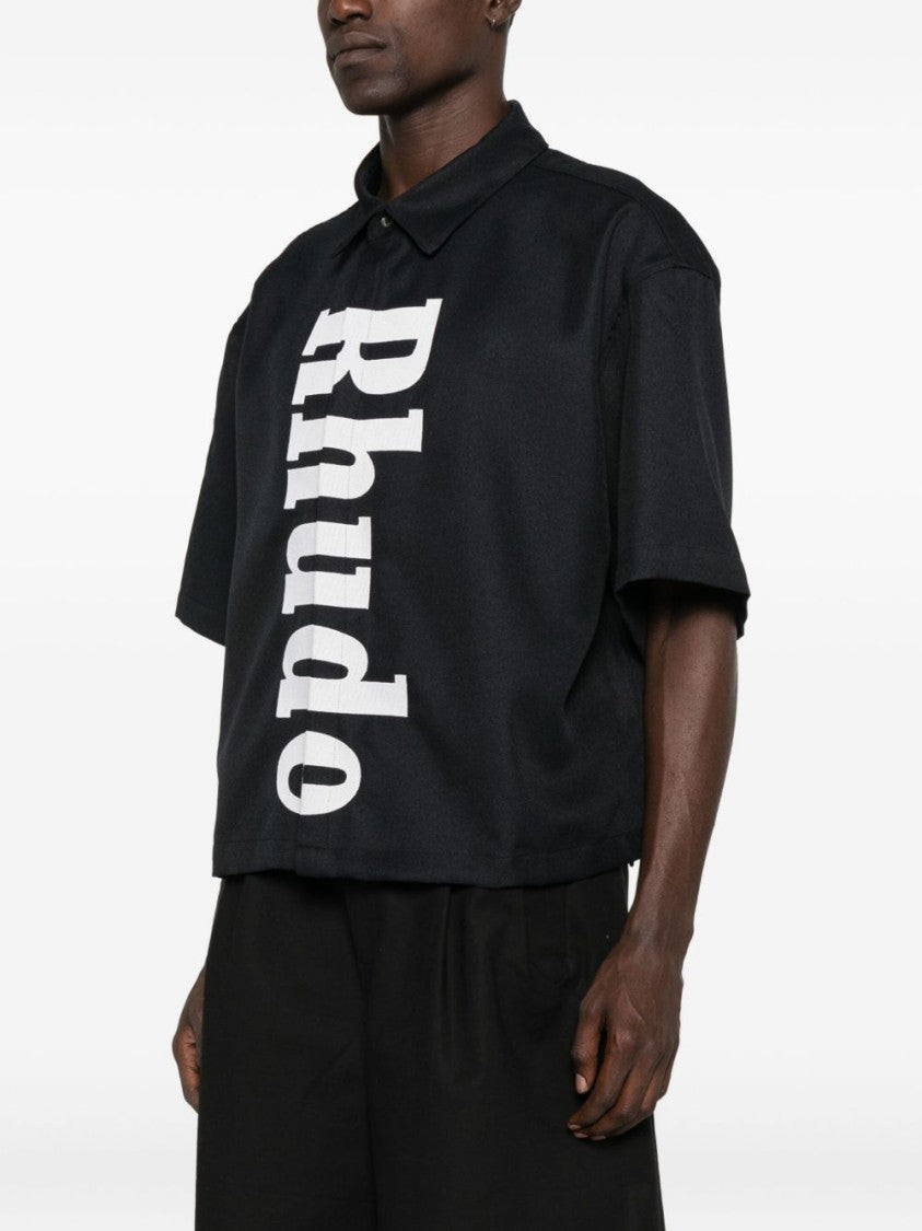 Rhude Black Vertical Logo Point Collar Shirt