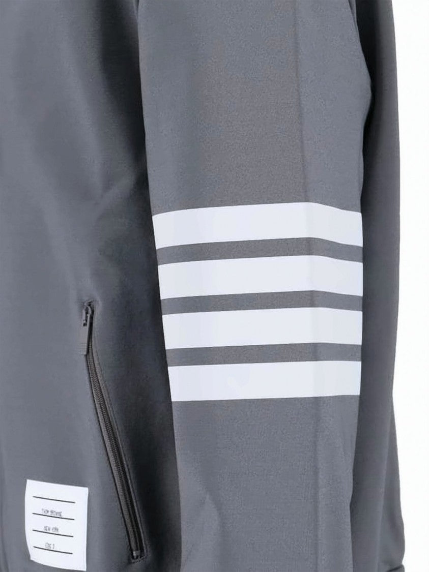 Thom Browne Cropped Grey Leather Jacket With Striped Accents