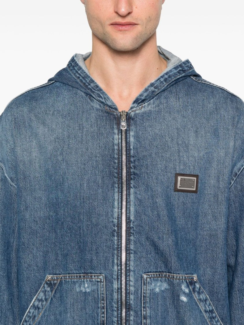 Dolce & Gabbana Indigo Blue Denim Casual Jacket With Classic Hood