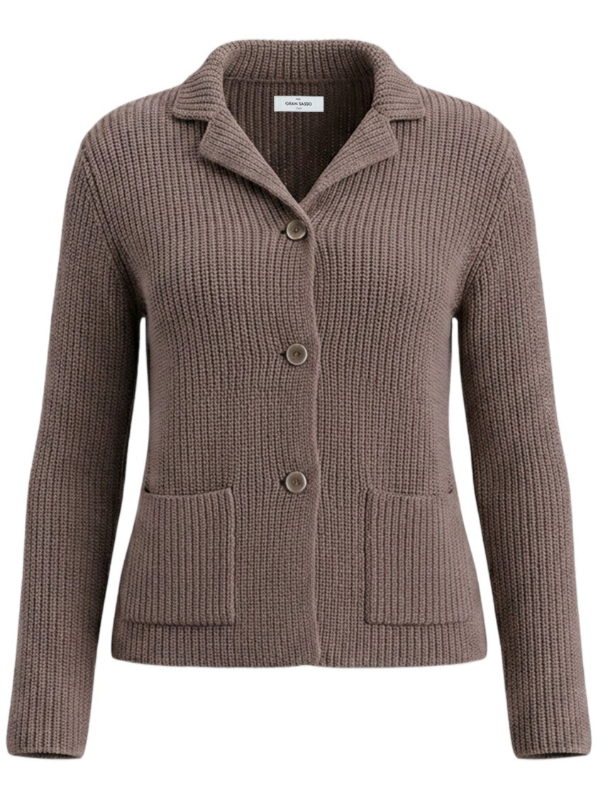 Gran Sasso Pearl Rib Knit Merino Wool Jacket With Patch Pockets