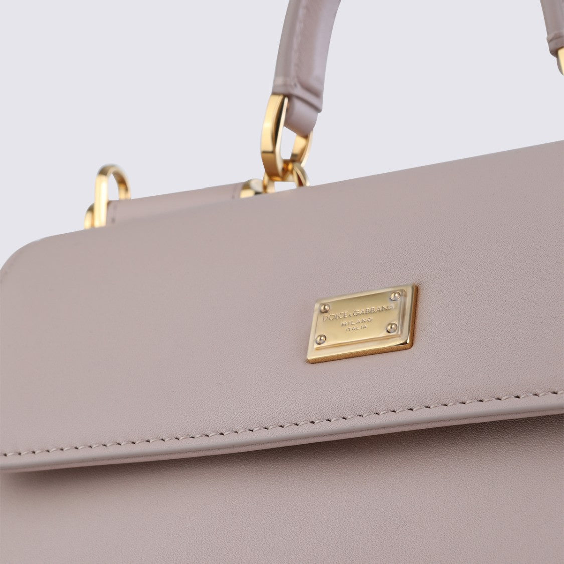 Dolce & Gabbana Structured Nude Leather Top Handle Bag