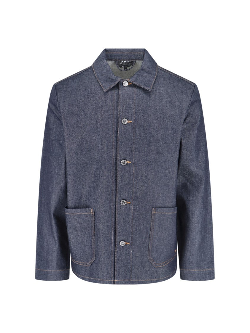 A.P.C. Classic Blue Denim Jacket With Curved Hem