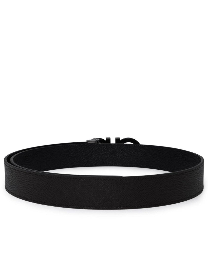 Salvatore Ferragamo Hammered Texture Reversible Leather Belt With Hook Buckle